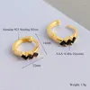 Hoop Earrings Retro Black Square Zircon For Women Gothic Punk Girl's Cool Jewelry Luxury 925 Sterling Silver