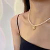 French Ins Metal Love Pink Natural Pearl Necklace New 2023 Fashionable Earrings For Women Temperament Clavicle Jewelry