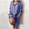 Robes décontractées été Vintage Robe 2023 mode à manches longues col rabattu solide élégant bouton ample pour les femmes Robe Femme