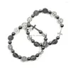 Strand St Benedict Chapelet Braclets Perles en alliage plat Bracelets élastiques en hématite ronde