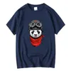 メンズTシャツメンズトップクオリティコートン面白いパンダパイロットプリントシャツルースサマーニットファブリックメンTシャツoネックTシャツ男性ティー