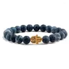 Strand moda Black Lava Breads Bracelets Men Color dourado Mão fosco branca Bracelet de pedra natural Reiki Buda Bangle Women Yoga Jóias