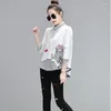 Women's Blouses Embroidery Women Blouse And Shirts 2023 Summer Design A-Line Cotton Office Lady Casual White Outwear Coat Tops