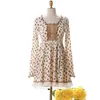 Casual Dresses Japanese Liz Lisa Winter Knitted Floral Printed Suede Lace Chiffon Crepe Edge Autumn Long Sleeve Dress