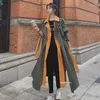 Damesgeuljagen Spring jas herfstvrouw Long 2023 mode streetwear hit kleur legergreen patchwork windbreaker