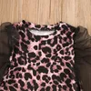 Flickklänningar Citgeesummer 1-6y barn Baby Girls Dress Leopard Print Long Lace Puff Sleeve Kne Length A-Line