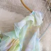 Frankrijk Zoete Tiedyed Fairy Dress Women Elegante chique ruches vneck lange mouw prinses jurken vrouwelijk Casual Beach Vestidos 20234319066