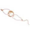 Strand Trend Luxury French Barroce Bridal Wedding Pearl Bracelet for Women Irregular Geometric Metal Pinging Bangle Jewelry Acessórios