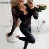 Women s Blouses Shirts Sheer Eyelash Lace Long Sleeve Bodysuit Women Tops 230303