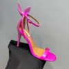 sandálias de arco orelhas de coelho singon slip-on buckle cistrália salto alto feminino de luxo feminino rosa tornozelo rosa tornozelo pontão pontão pontão de cristal estilete de salto alto com caixa