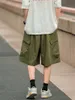 Herr shorts last shorts män japanska retro flare solid high street sommar tunt casual lösa stora fickor knä längd militär enkel hane g230303