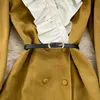 Vintage Casual Dresses Vestidos De Mujer Elegant V Neck Contrast Color Patchwork Ruffles Robe Femme Belt Slim Waist Double Breasted Dresses 2023