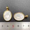 Hänge halsband fuwo sötvatten pärla skal mystiska mönster smycken guld bezel ovala vita tillbehör för halsband som gör pd618