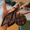 Vanity mirror keychain With Silk Double sided package pendant light luxury Pendant Women Accessories Keyring Gift
