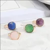 Bagues De Grappe De Mode Rond Rose Quartz Rose Violet Vert Cristal De Guérison Bague En Pierre Naturelle Géométrique Plaqué Or Blanc Bleu Pour Wo Dhxu3