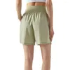 Gym kleding vrouwen brede taille buik yoga shorts vrouwelijke vaste kleur sporten los ademende been korte broek met zakken zakken