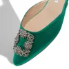 Top luxe sandales plat bleu vert noir Satin carré cristal bijou boucle Mules sans lacet plage toboggan belle marche EU35-43