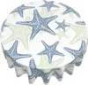 Table Cloth Beach Round Tablecloth 60 Inch Ruitic Navy Blue And Teal Starfish Waterproof Fabric Coastal Tablecloths Decorative