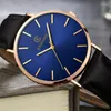 Relógios de Moda dos Relógios de Moda Watches Ultra Fin Mens Blue Dial Leather Leather Quartz Relogio Masculino Reloj Hombre