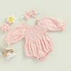Jumpsuits born Girl Romper Outfits Long Sleeve Floral Printed Pleated Cute BowKnot Headband Set 230303