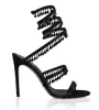 Sandale design de luxe dame talons hauts R-Caovillas- Chaussures habillées pour femmes Sandales en cuir ornées de lustre TALON DE SANDALE NOIR
