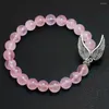 STRAND Reiki Natural Pink Quartz met engelen hangende armband vrouwen stenen mala kralen charmes meditatie etnische handgemaakte sieraden