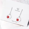 Pendientes colgantes de línea de oreja larga para mujer, estilo coreano, pequeño corazón rojo fresco, joyería de moda de temperamento dulce, regalos de gota