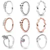 925 Silver Women Fit Pandora Ring Original Heart Crown Fashion Rings Rose Gold Clear ThreeStone Crystal Finger