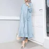 Ethnic Clothing 2023 Muslim Abayat Dress Solid Round Neck Button Placket Abaya Femme Pocket Long Sleeve Ruffle Hem Islamic Skirt