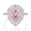 Cluster Rings 2023 925 Silver Drop Shaped Micro Diamond Pink Pear Ring