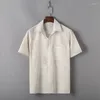 Mäns T-skjortor medelålders bomull och linne tang kostym Mäns kortärmad kinesisk sommarlApel skjorta lekman Camiseta Lino