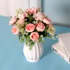 Decorative Flowers Selling Beautiful Rose Peony Artificial Silk Small Orange Bouquet Home Party Winter Wedding Decoration Fake