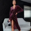 Casual Dresses 2023Black Sexy Wrap Dress Women Y2K Fall Evening Long Sleeve V-Neck Sequin Club Skirt Split Party