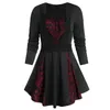 Casual Dresses Bandage Dress Celebrity Wome Plus Size Skull Spets Insert Lång ärmkontrast Flare T-shirt #4