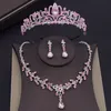 Bruiloft sieraden sets zilveren kleuren roze kristallen kammen tiaras bruids voor meisjes feest prom crown jurk oorbellen ketting 230303