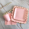 Disposable Dinnerware Gold Pink Tableware Set Party Paper Plates Napkins Cup Straws Birthday Wedding Decor Kids Girl Supplies