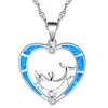 Pendant Necklaces Fashion Silver Color Blue Opal Heart Crystal Necklace Women Female Dolphin Animal Wedding Ocean Beach Boho Jewelry Gift