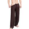 Calça de sono masculina calça de sono sono fundo viscose home solto lounge leite strap strap machos de pijama cueca