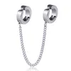 Backs Earrings Silver Punk Ear Clip Double Chain Link Jewellry Titanium Steel Male Without Pierced Fashion Drop-