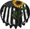 Table Cloth Sunflower And American Flag Round Tablecloth Waterproof Stain Resistant Washable Polyester Cover For Dining