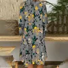 Vestidos casuales Vestido de talla grande Botones de moda para mujer Cuello en v Manga larga Verano Estampado floral suelto Mini Beach8fu4