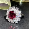 Accesorios de anillos de boda de cristal para mujer, anillo femenino de fiesta, joyería bonita roja Micro pavé, bandas de moda simples Vintage