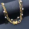 Länkarmbandkedja Sinleery Flower Pearl Rostfritt stål Dubbelskikt Charm Choker Armband Beach Jewelry for Women SL135 SSK