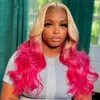 Brazilian Human Hair 613 Pink Color 10-32inch 13X4 Lace Front Wig Body Wave Hair Products 150% 180% 210% Density