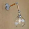 Applique murale nordique réglable bras oscillant bois verre boule abat-jour lecture E27/E26 Led Vintage lumière pour Restaurant chambre café Bar