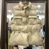 Kvinnans jackor Kvinnor Down Vest Short White Duck Autumn and Winter 2023 Lace-Up Midje Stand Collar Bread Coat Waistcoat