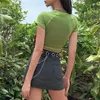 T-shirts pour femmes Sweet Cute Angel Graphic Crop Tops Femmes 2023 Summer Green Two Styles Sleeve Color Hit Stitching Slim Midriff T-shirts