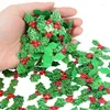 Decorative Flowers 100pcs 3.5cm Christmas Ornament Green Holly Leaves Red Berries Silk Leaf For Home Xmas Year Party Decor Plants DIY Gift