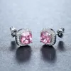 Orecchini a bottone di lusso femminile rosa pietra zircone quadrato moda argento colore gioielli da sposa vintage doppio per le donne