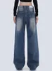 Jeans para mujeres Mujeres Blue High Winist Vintage Pantalones de mezclilla holgados rectos